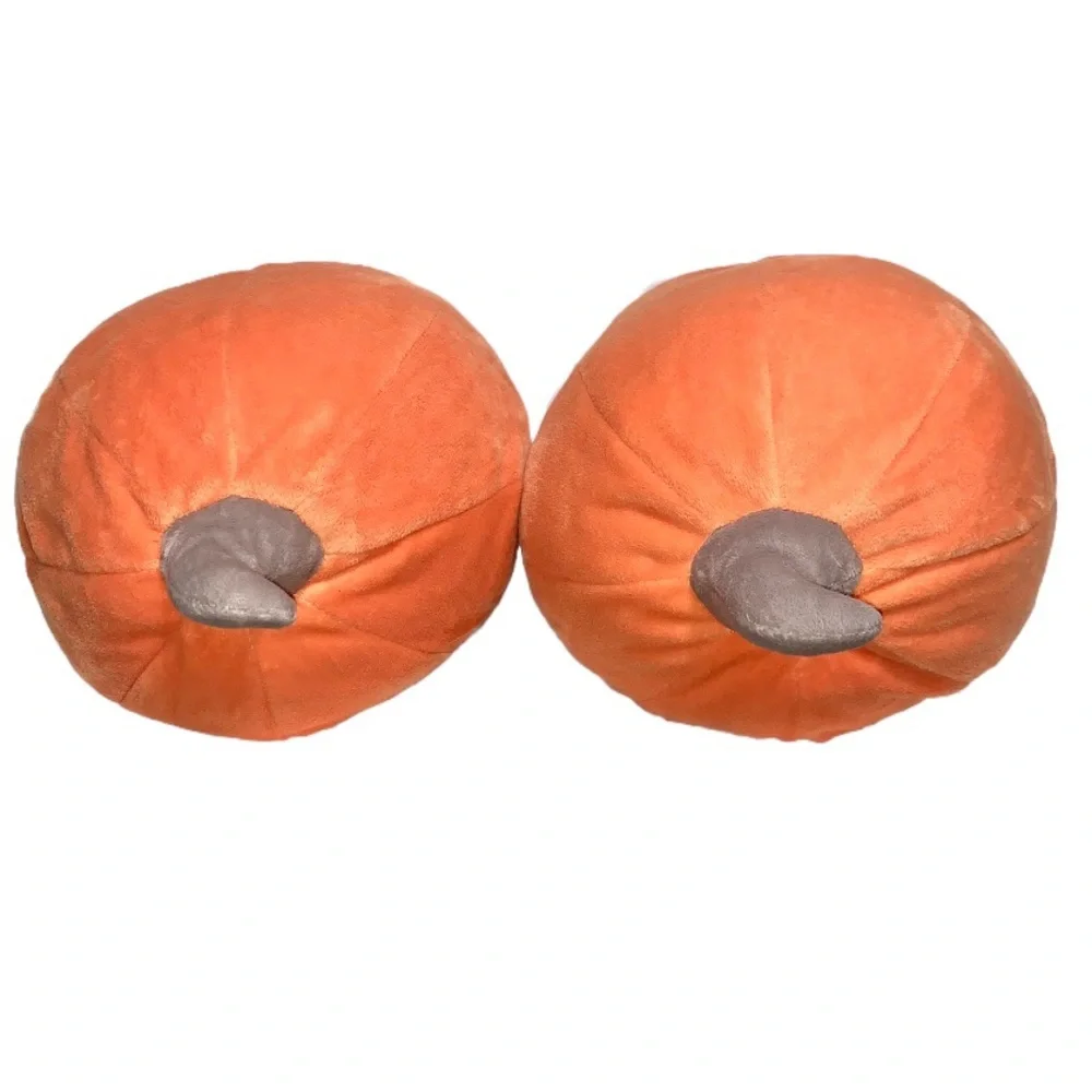 Halloween Smiling Carved Pumpkin Shaped Orange & Black Plush Accent Pillows